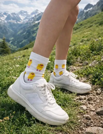 Sarı Civciv Desenli Çorap