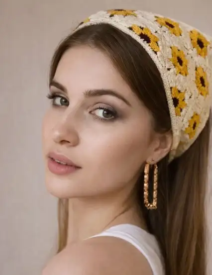 Sarı Ayçiçekli Örgü Üçgen Bandana