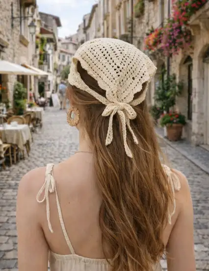 Örgü Tığ El İşi Bej Bandana