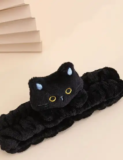 Kedi Figürlü Tüylü Peluş siyah Saç Bakım Bandı