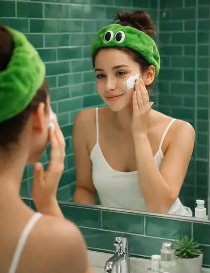 Üzeri Göz Figürlü Pofuduk Yeşil Saç Bakım Bandı