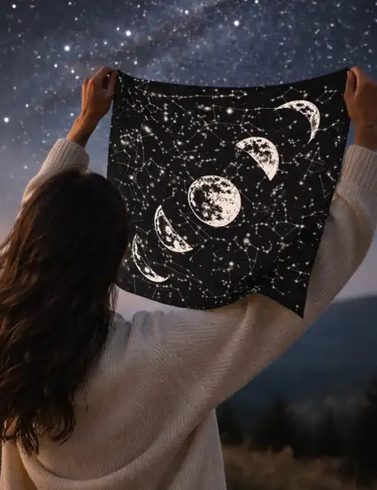 Gökyüzü Ayın Halleri Astroloji Severe şıltılı Saten Fular