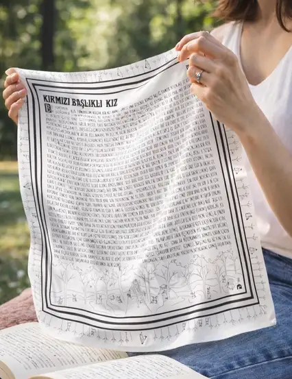 Kırmızı Başlıklı Kız Masalı Çizimli Saten Fular