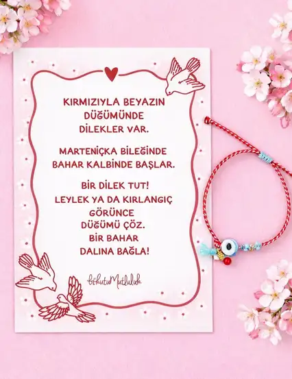 Marteniçka Şans Bilekliği Ve Kalpten Motto Kartı Kartpostal