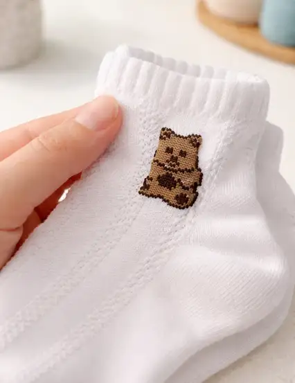 Ayıcık Desenli Beyaz Çorap