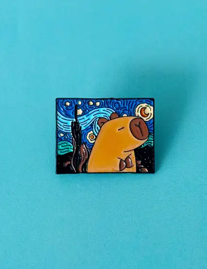 Capybara Van Gogh Yıldızlı Gece Rozet