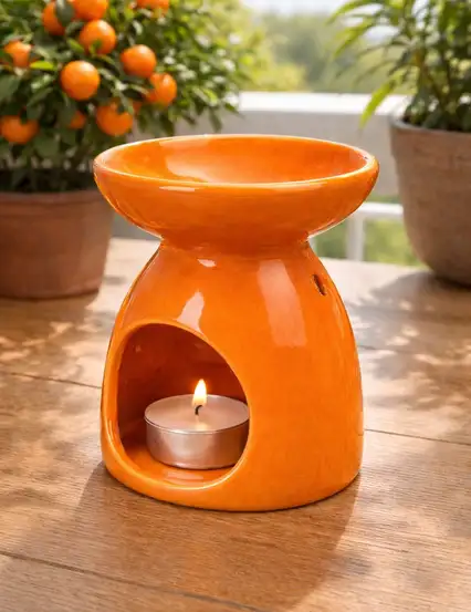 Turuncu Yuvarlak Simli Seramik Buhurdanlık
