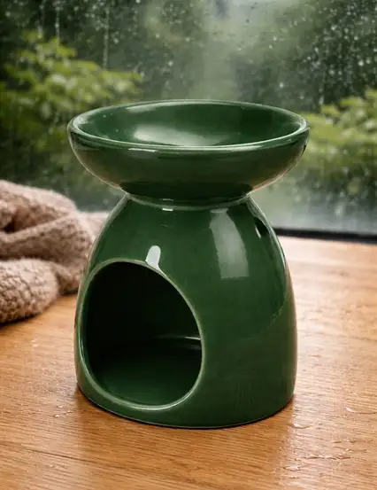 Yeşil Yuvarlak Simli Seramik Buhurdanlık