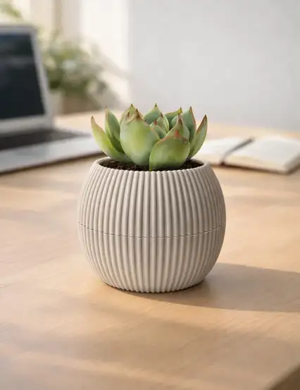 Toxa Yeni Nesil Saksı Dekoratif Tırtık Desenli Tabaklı Mat Plastik Saksı Vizon