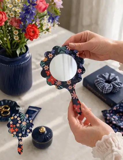Lacivert Çiçekli El Aynası