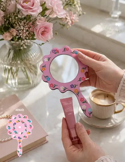 Rengarenk Çiçekli El Aynası