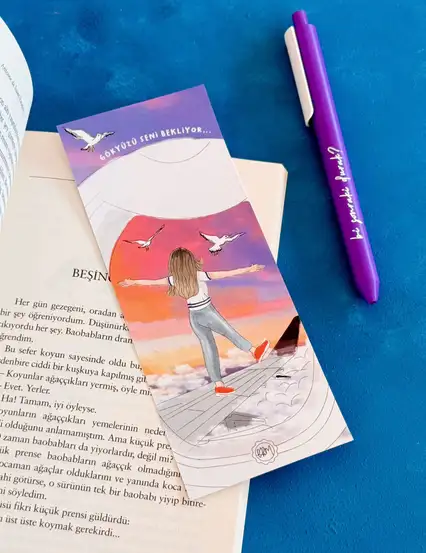 Uçuş Modu Kız Çizimli Kitap Ayracı