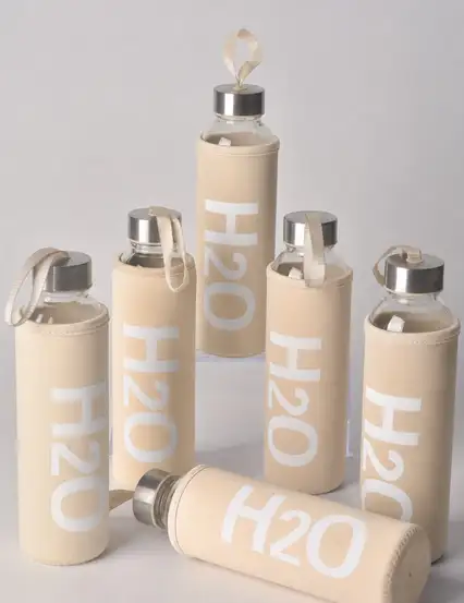 H2o Suluk Krem Kılıflı Cam Matara 500 ml