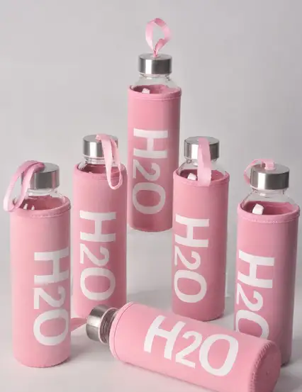 H2o Suluk Pembe Kılıflı Cam Matara 500 ml