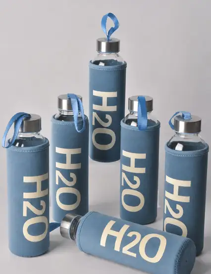 H2o Suluk Mavi Kılıflı Cam Matara 500 ml