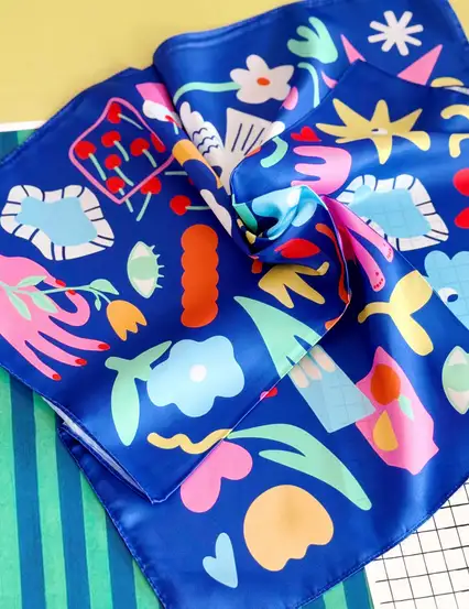 Daydream Garden Mavi Saten Fular