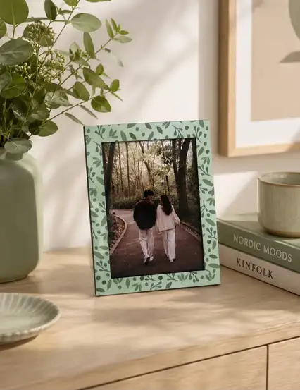 Yeşil Bitkiler Renkli Dekoratif Çerçeve Ve Kişiye Özel Fotoğraf Baskısı