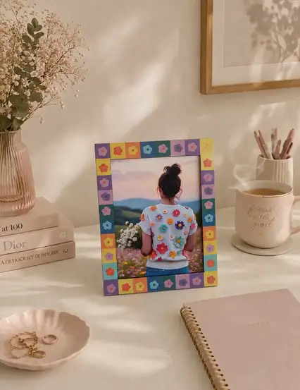Daisy Renkli Dekoratif Çerçeve Ve Kişiye Özel Fotoğraf Baskısı