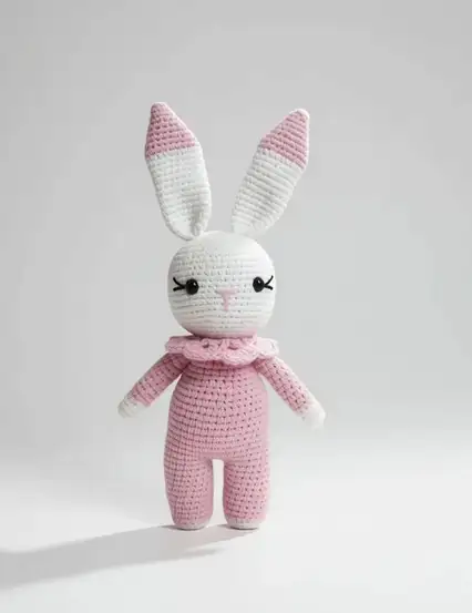 Amigurumi Sevimli Pembe Tavşan Örgü Oyuncak Uyku Arkadaşı