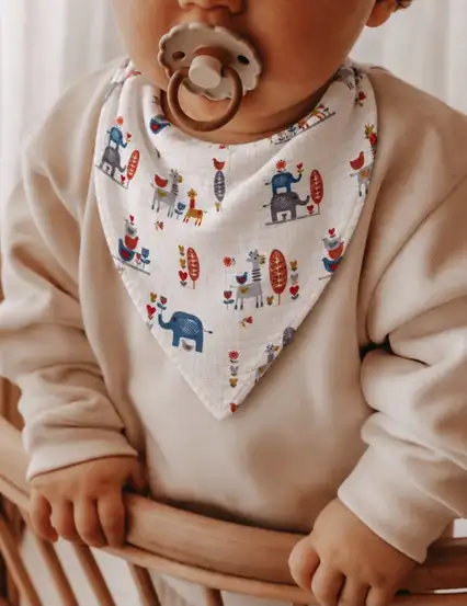 %100 Organik Pamuk Müslin Çıtçıtlı Bebek Salya Önlük & Fular - Hayvanlar