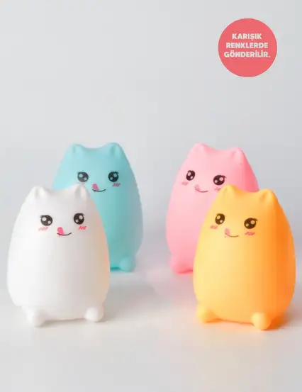 Silikon Led Işıklı Tombul Kedi Gece Lambası