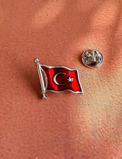 Türk Bayrağı Yaka Gümüş Rozet