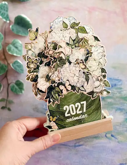 2027 Çiçekli Masa Takvimi Van Gogh Güller Vazoda Yeşil
