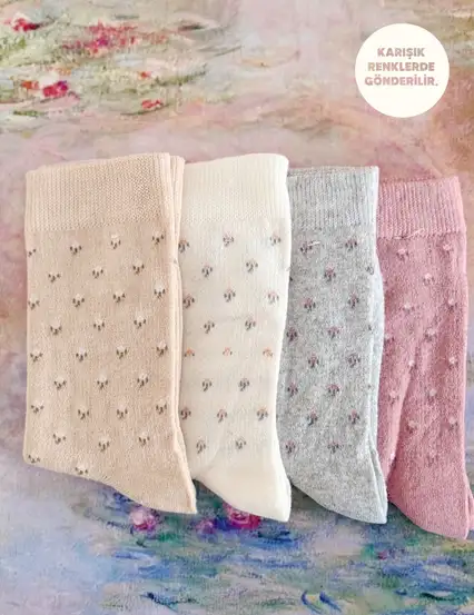 Pastel Renkler Çiçek Desenli Çorap