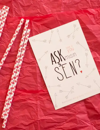 Aşk Mısın Sen? Sevgiliye Hediye Notu Motto Kartı Kartpostal