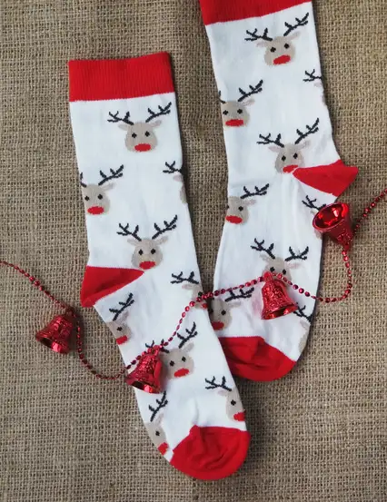 Yeni Yıl Beyaz Geyik Kadın Çorap