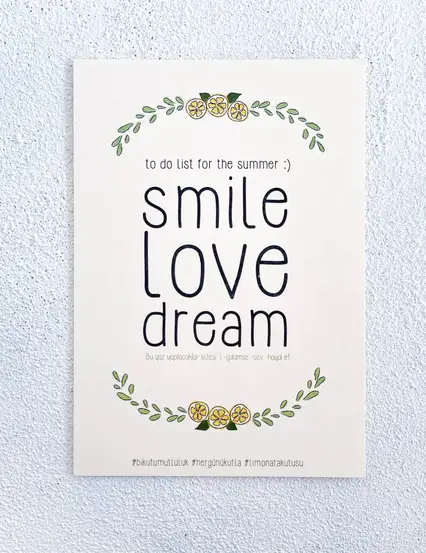 Smile Love Dream Motto Kartı Kartpostal