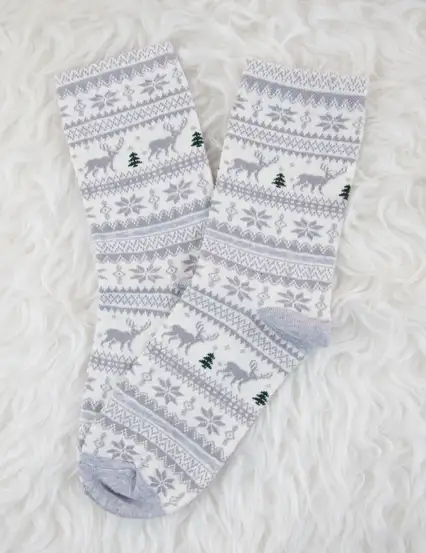 Geyikli Gri Mutlu Çorap