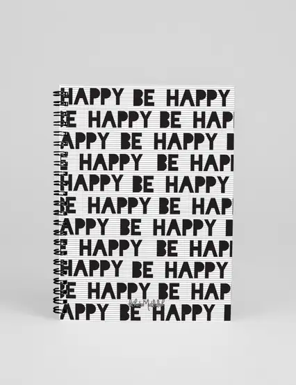 N086 A5 Tasarım Spiralli Defter - Be Happy Siyah