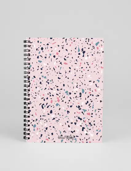 N069 A5 Tasarım Spiralli Defter - Pembe Karo Desenli