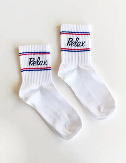 Çorap N086 Beyaz serisi - Mavi çizgili Relax Çorap