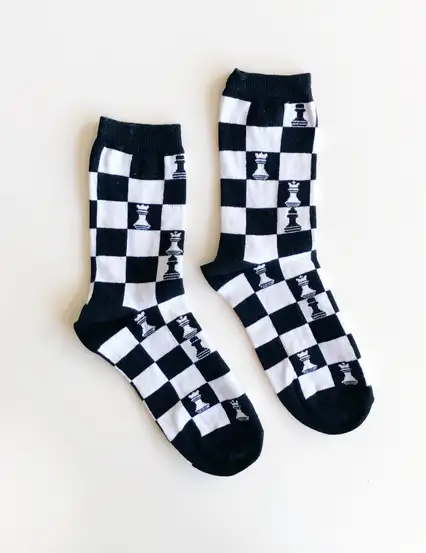 Çorap N014 Siyah beyaz Satranç çorap