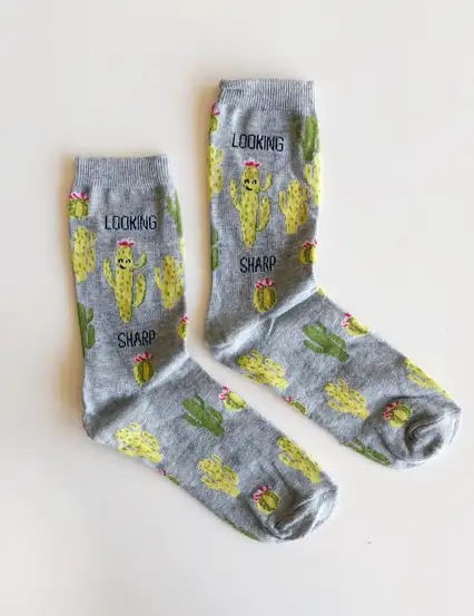 Çorap N061 Kaktüs serisi - Gri Sarı Kaktüs Çorap