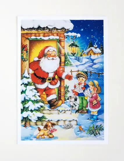 Noel Baba Evde Kartpostal - Yılbaşı Hediyeleri Kartpostal Serisi N001