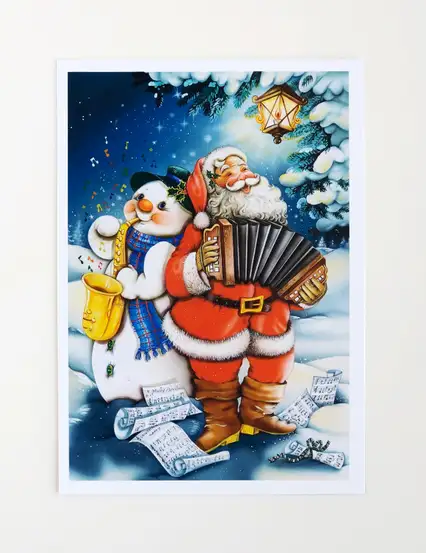 müzisyen noel baba kartpostal yılbaşı hediyeleri-kartpostal serisi n002