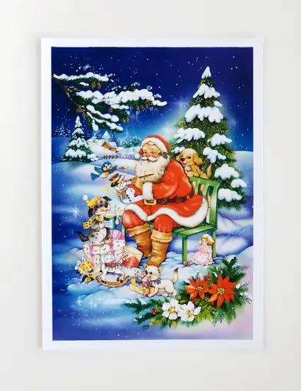 yılbaşı hediyeleri-kartpostal serisi n004 ressam noel baba kartpostal