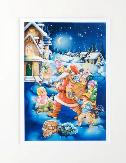 Çocuklar Noel Baba Kartposta - Yılbaşı hediyeleri - Kartpostal Serisi n007