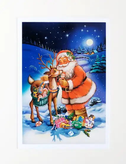 yılbaşı hediyeleri-kartpostal serisi n0012 geyik noel baba kartpostal