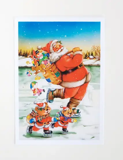 Buz Pateni Noel Baba Kartpostal - Yılbaşı Hediyeleri - Kartpostal Serisi n0013