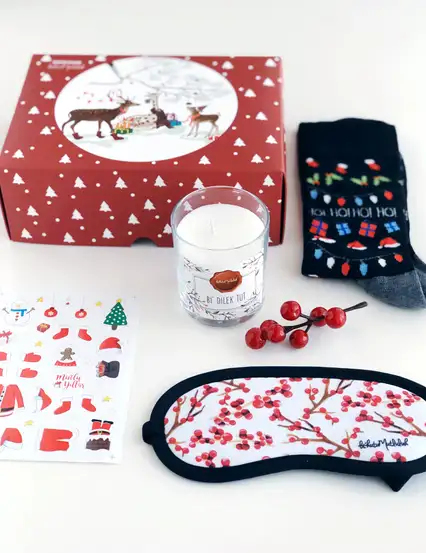 yılbaşı hediyeleri set n012 - Kırmızı geyikli kokina hediye kutusu