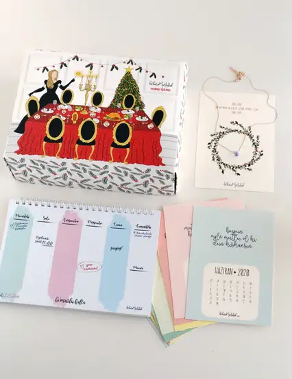 yılbaşı hediyeleri set n017 - Yeni yıl ışıltısı pastel takvimli hediye kutusu