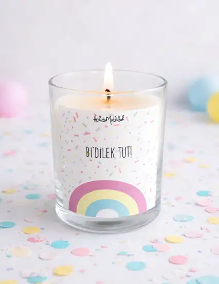 Mum n003 - Bi Dilek Tut Confetti Gökkuşağı Kokulu Bardak Mum