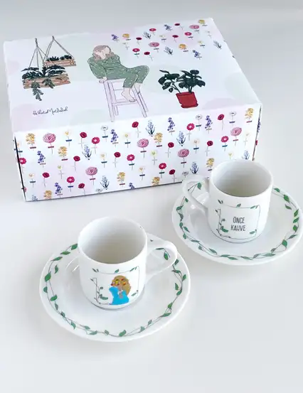 Set n004 Porselen Türk Kahvesi Fincanı Seti - Çiçekli Kız