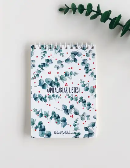 Yapılacaklar Listesi Defter Okaliptus Yaprakları Yılbaşı Yeşil Çiçekli To Do List