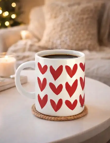 Suluboya Kırmızı Kalpler Kupa