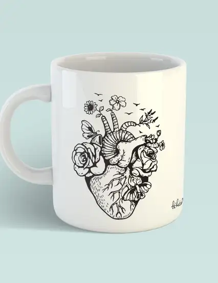 doktor kupa - vintage çiçekli kalp kupa